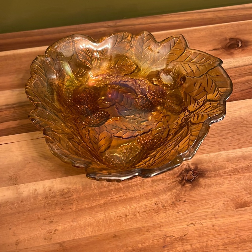 Vintage Amber Carnival Glass Dish